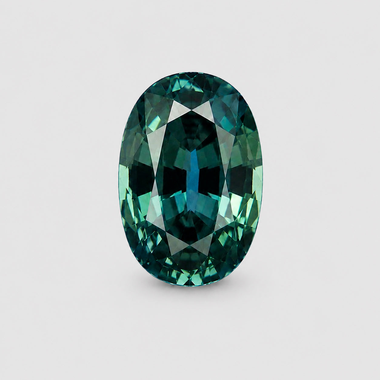 Exquisite custom step-cut bluish green (bi-colour) sapphire.