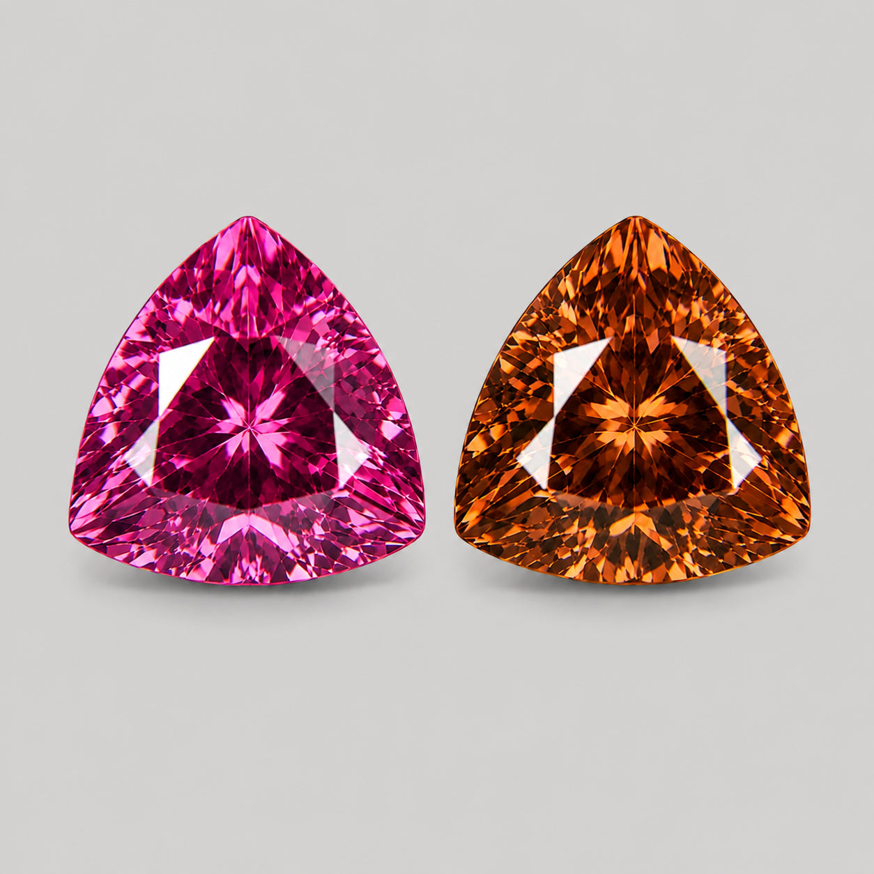 Fiery reverse pair of Mahenge garnet & orangey zircon.