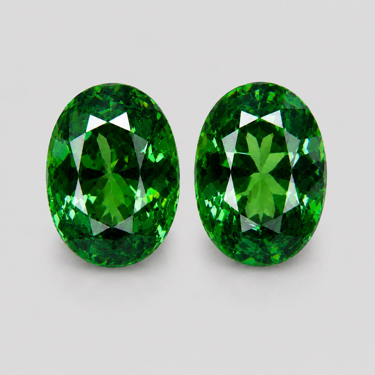 Exquisite matching-pair vivid green tsavorite.