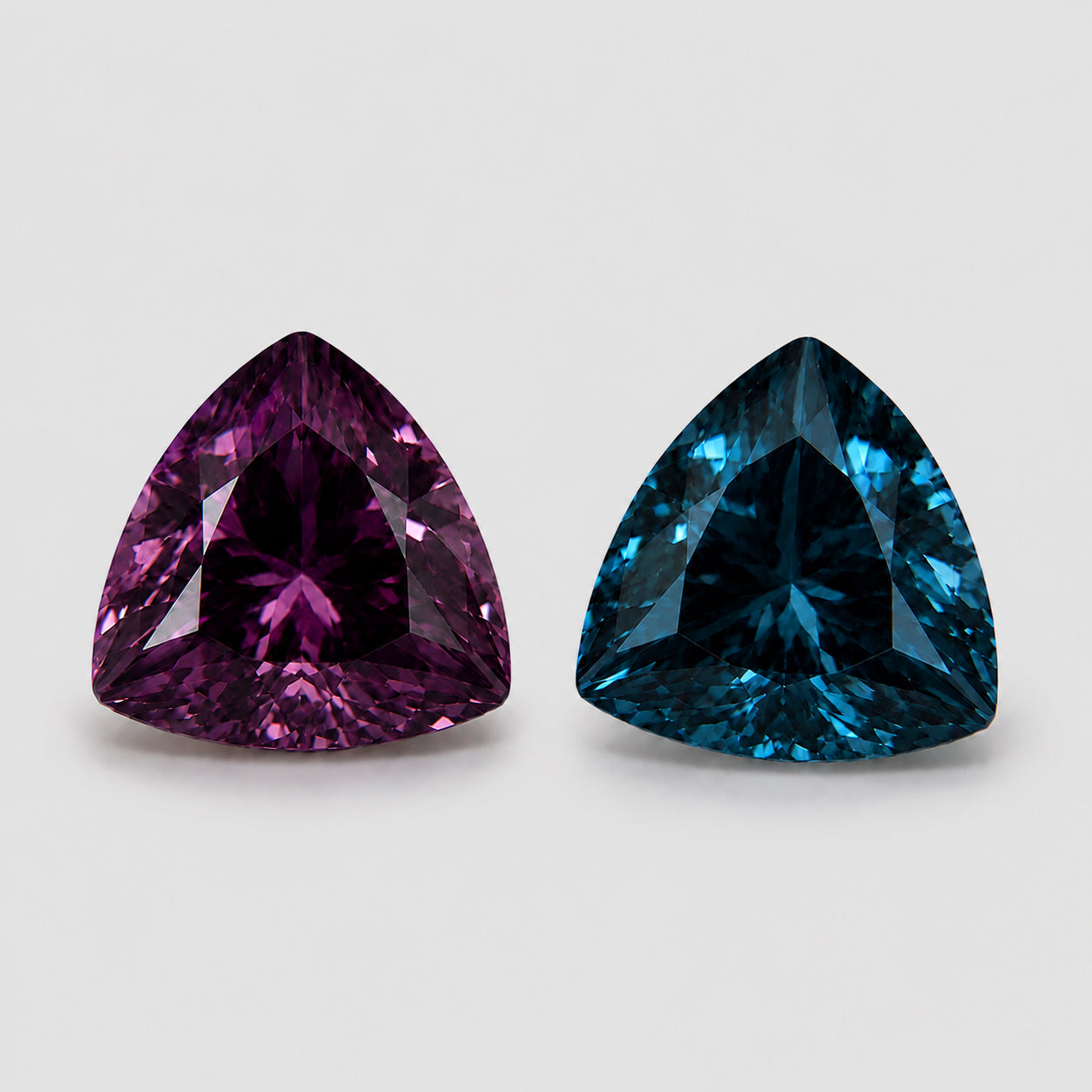 Precision-cut reverse pair purple & blue spinel.