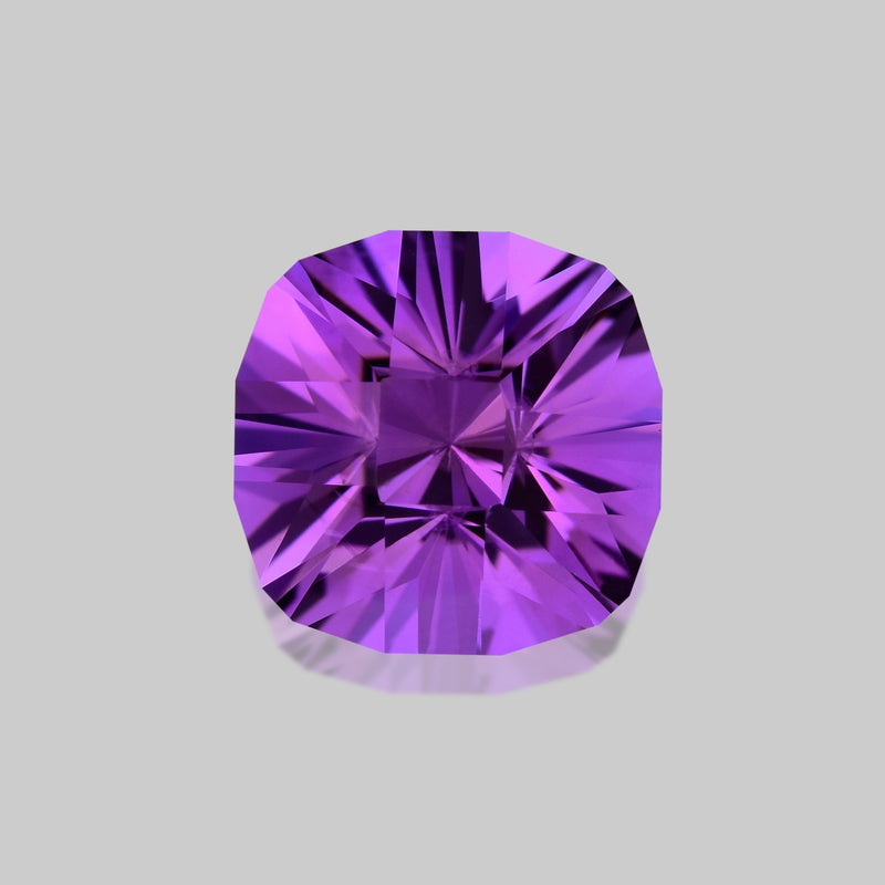 Flawless custom precision cushion-cut purple amethyst.