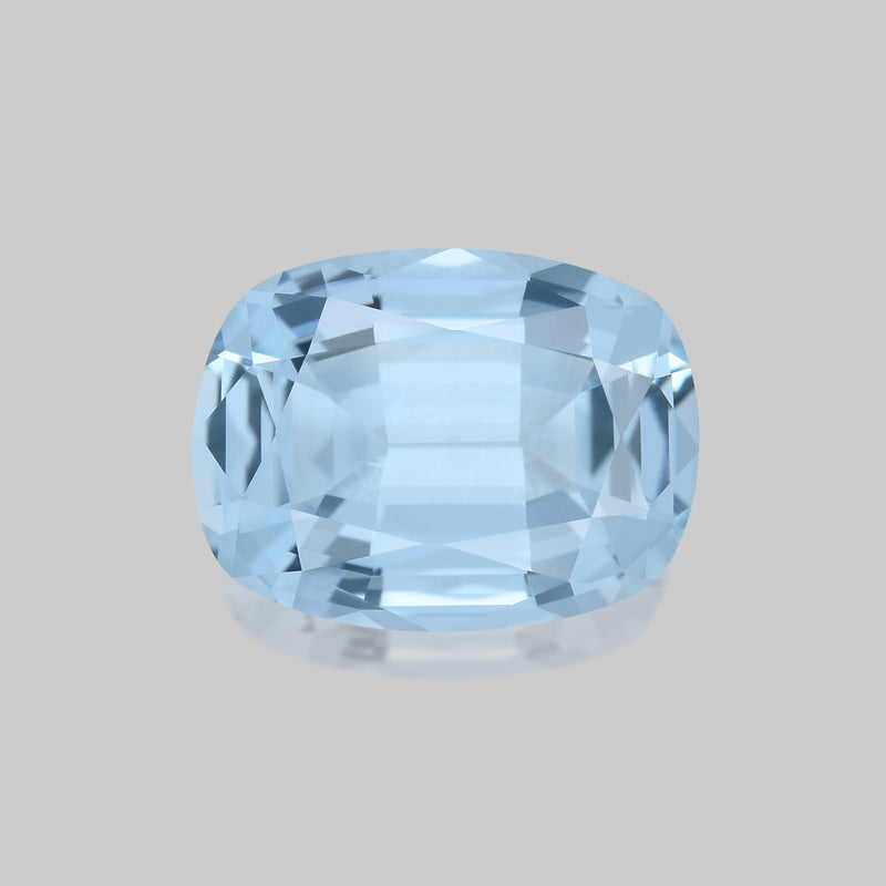 Gorgeous custom precision cushion-cut blue aquamarine.