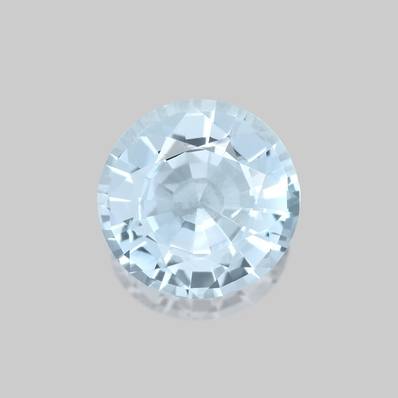 Gorgeous precision round-cut light blue aquamarine.