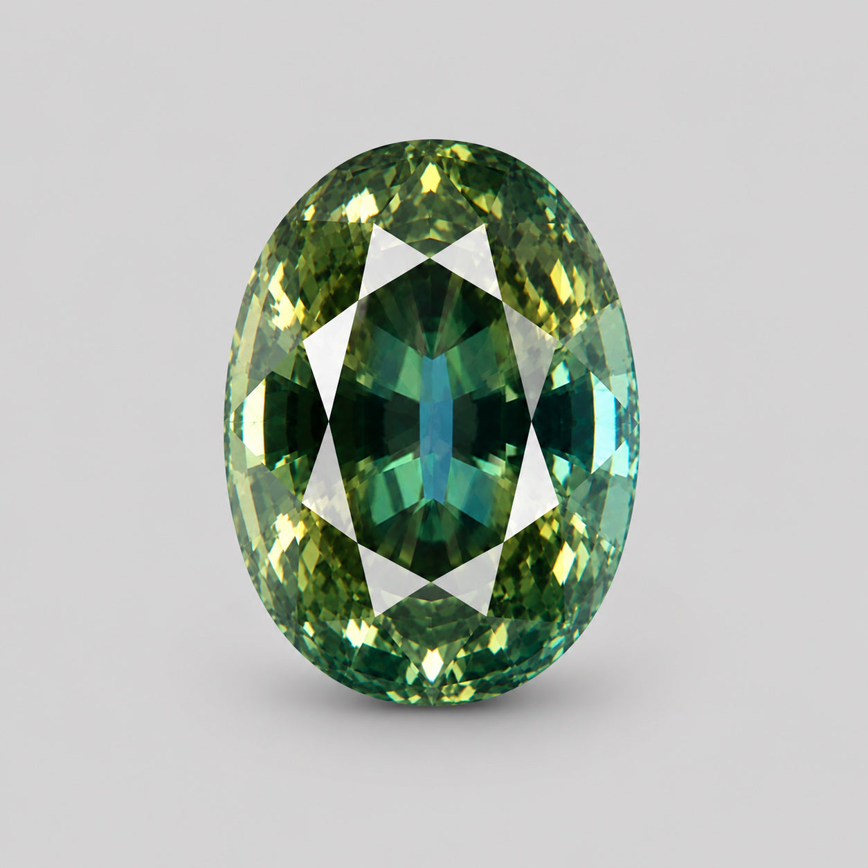 Precision step-cut bluish green (bi-colour) sapphire.