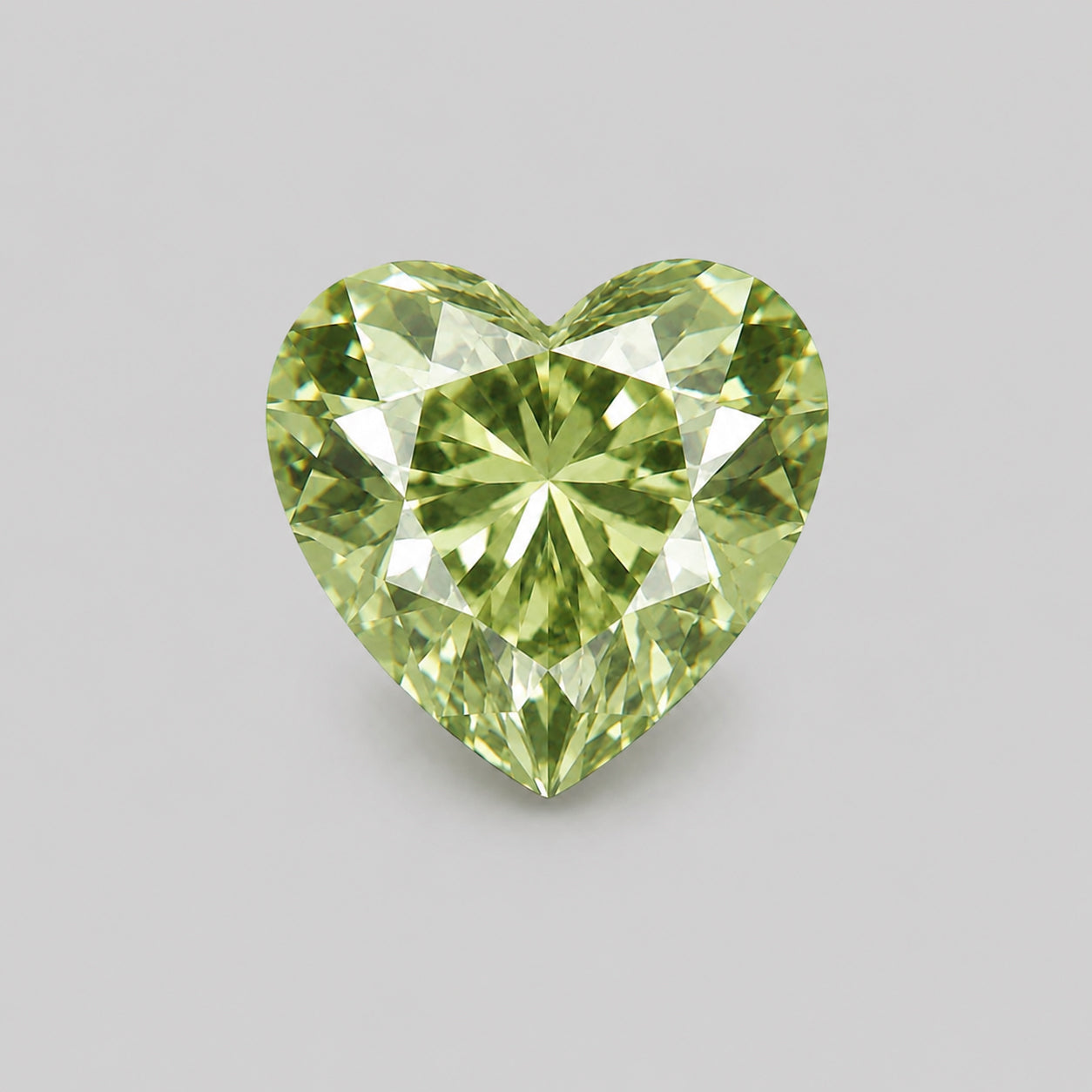 Unheated, precision heart-shaped lime green sapphire.