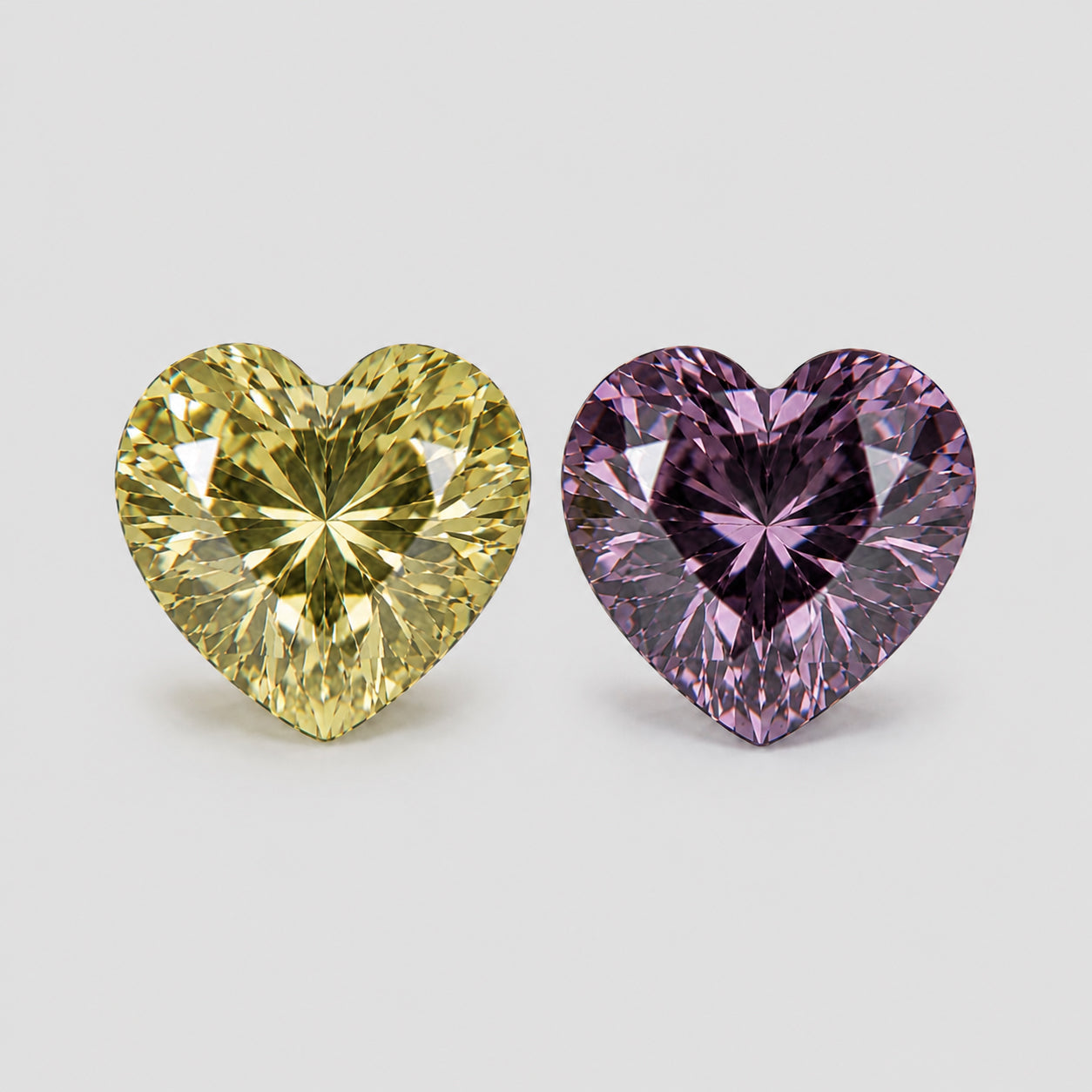 Gorgeous reverse pair of purple spinel & yellow chrysoberyl.