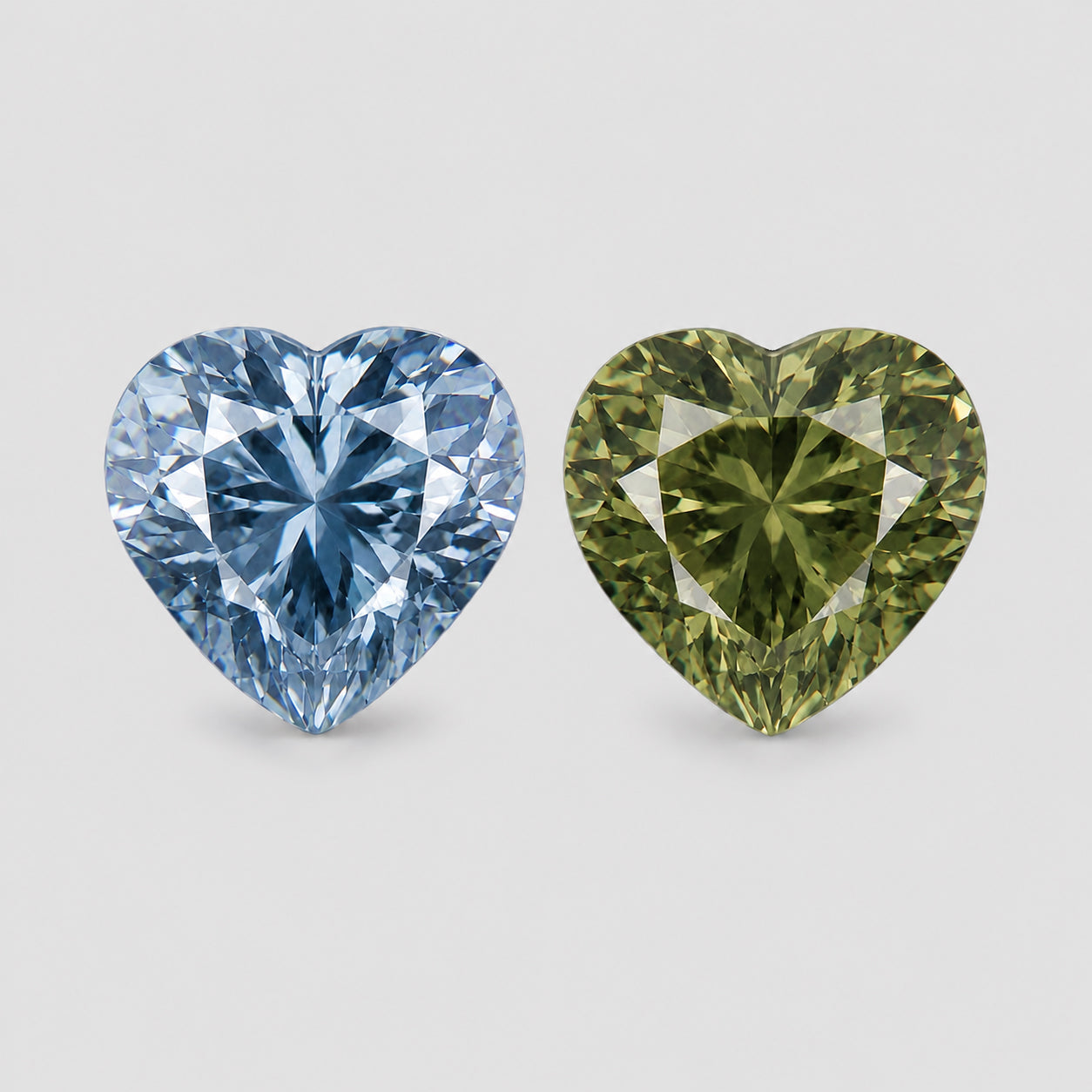 Unheated reverse-pair of blue & green sapphire.