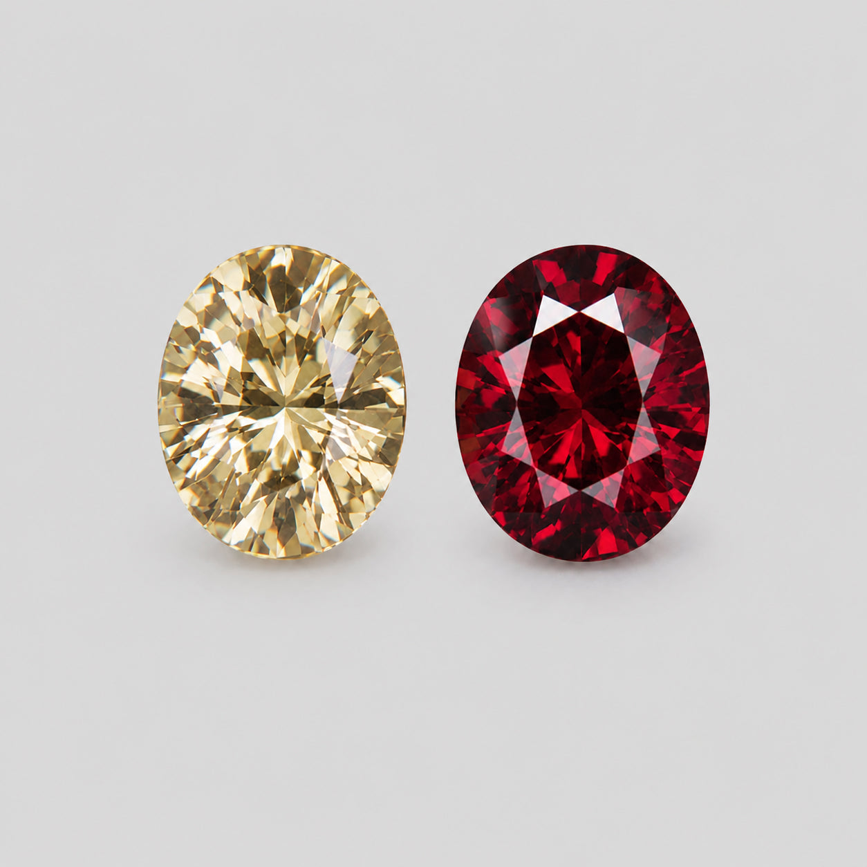 Reverse pair precision oval-cut red tourmaline & zircon.