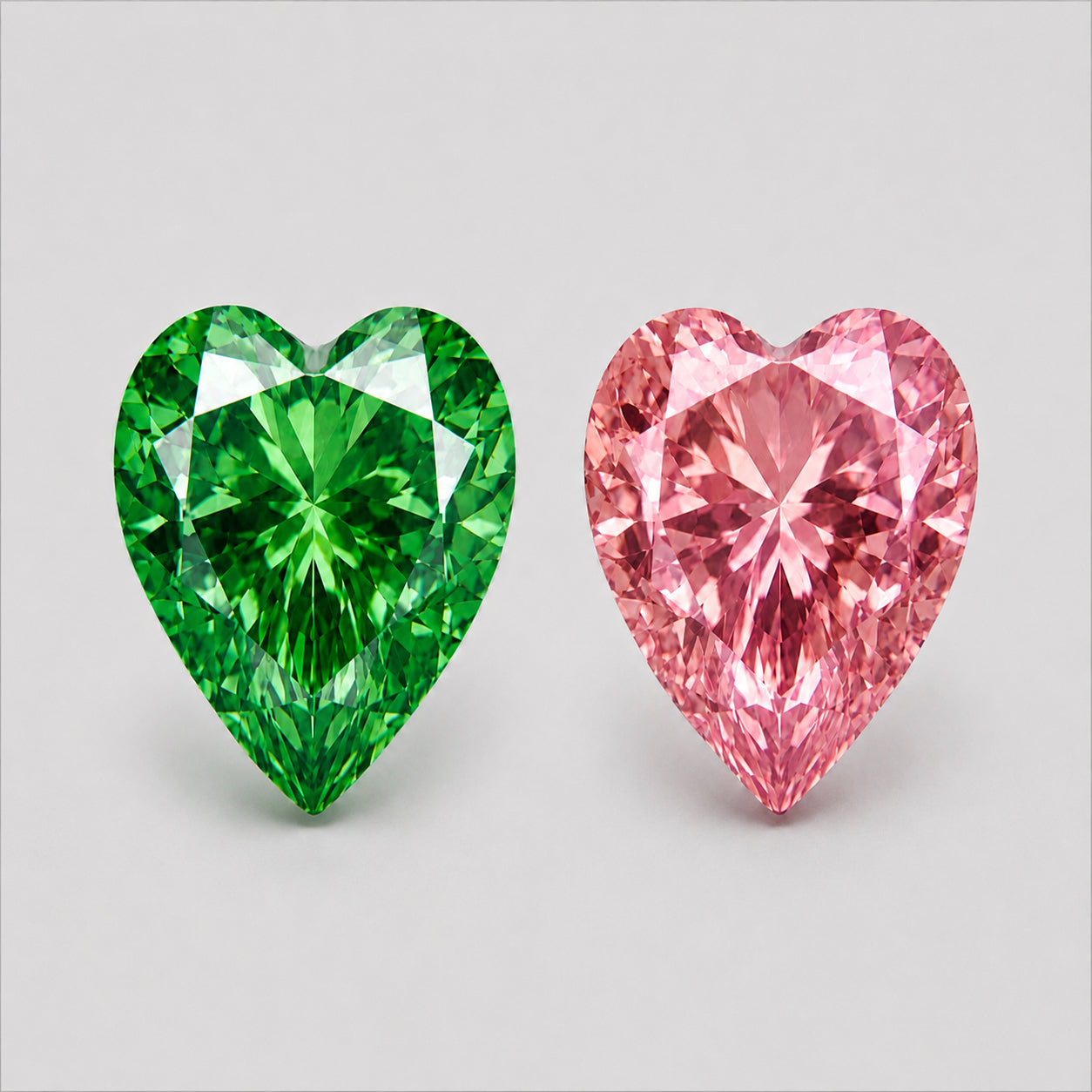 Reverse-pair vivid green tsavorite & neon pink Mahenge spinel.