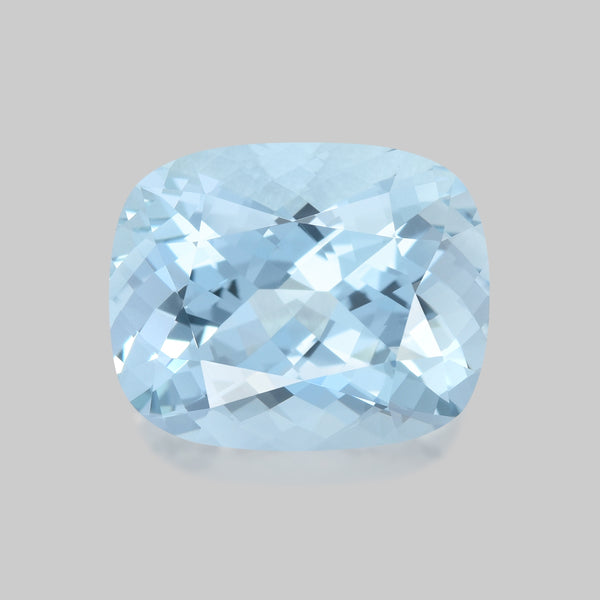 Flawless, custom precision cushion-cut neon blue aquamarine.