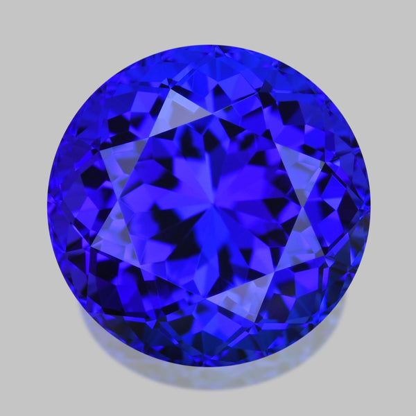 Flawless, custom precision-cut vivid purplish blue tanzanite.