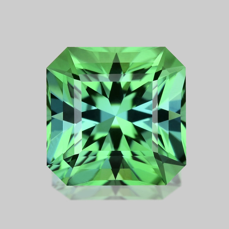 Radiant precision-shaped Namibian green tourmaline.