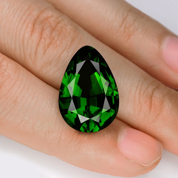 Flawless, custom precision pear-cut vivid green chrome-tourmaline.