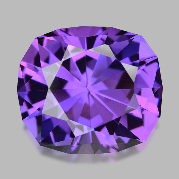 Flawless, precision cushion-cut Rwandan bluish purple amethyst.