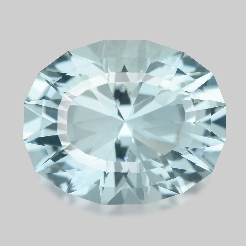 Exquisite precision oval-cut Madagascan blue aquamarine.