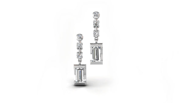 Le Tortillon Earrings in 18K white gold, set with 8 brilliant round and rectangle cut diamonds.