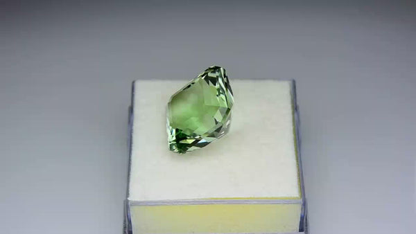 Flawless, custom precision radiant-cut green prasiolite (Amethyst).